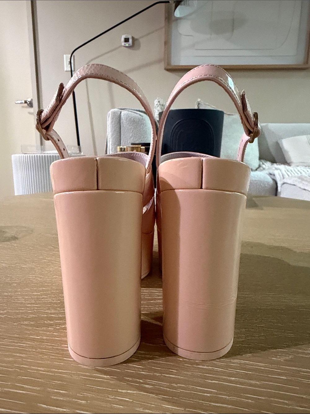 CHANEL Blush Pink Patent Leather Platform Slingback Sandals (Authentic) - Picture 5 of 16